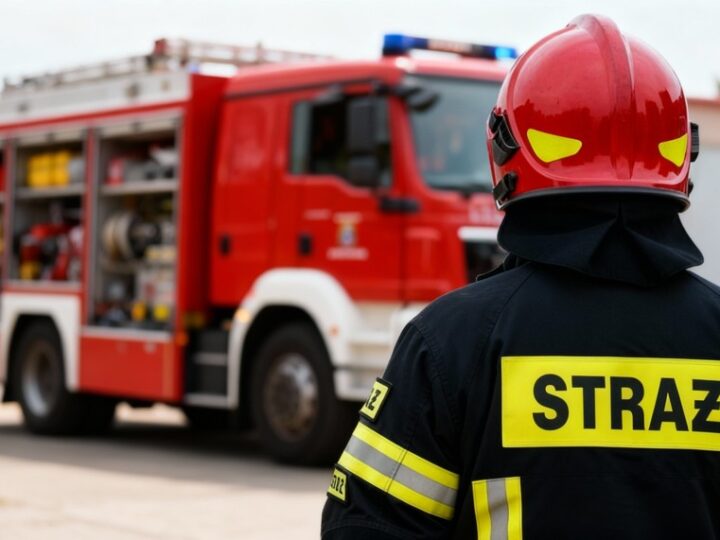 Łabędź uratowany z lodu przez strażaków z OSP Luboń