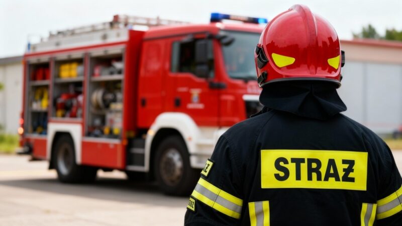 Łabędź uratowany z lodu przez strażaków z OSP Luboń